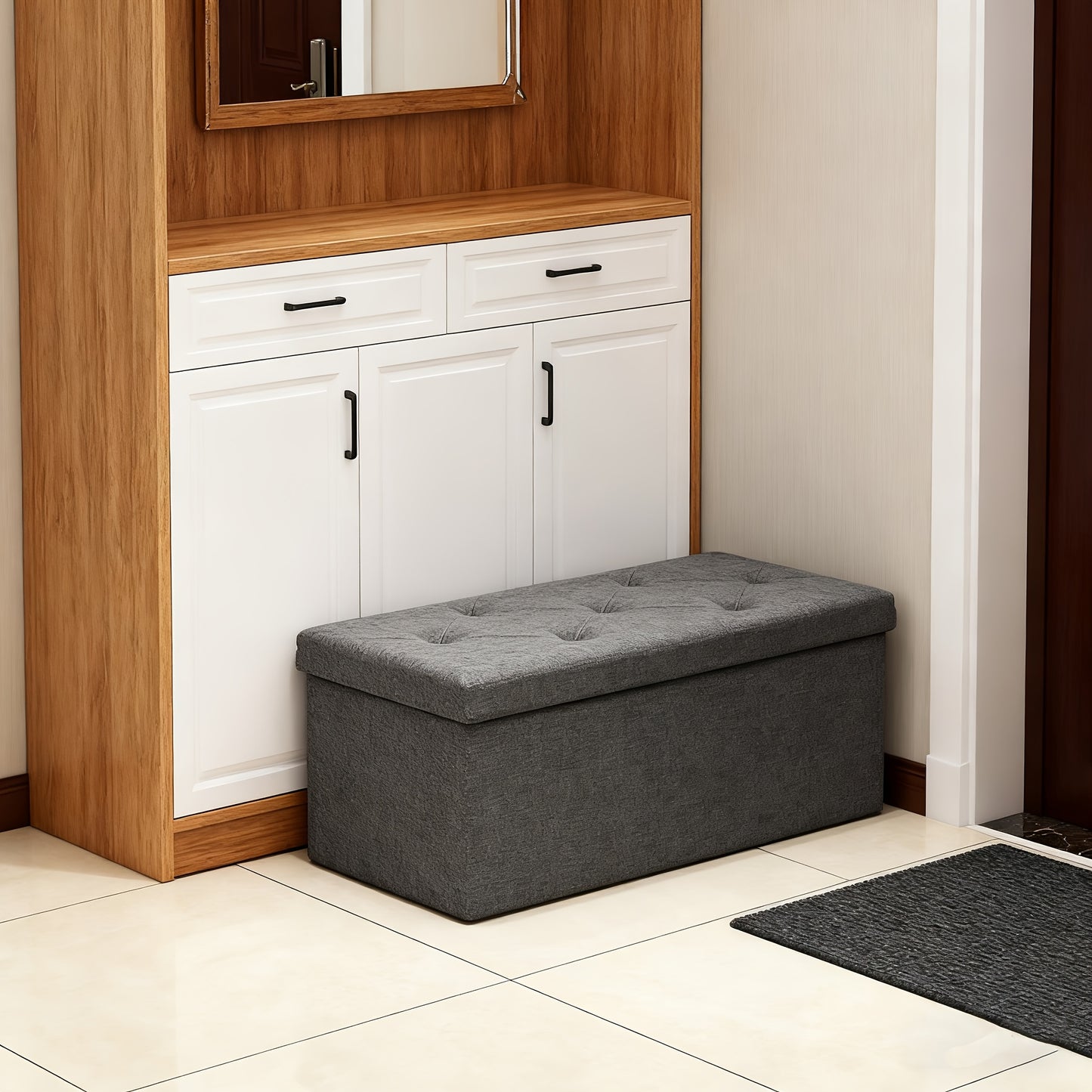 Heavy Duty Folding Storage Ottoman Bench Outdoor Use Multi Purpose Space Saving Non Porous Surface For Living Room