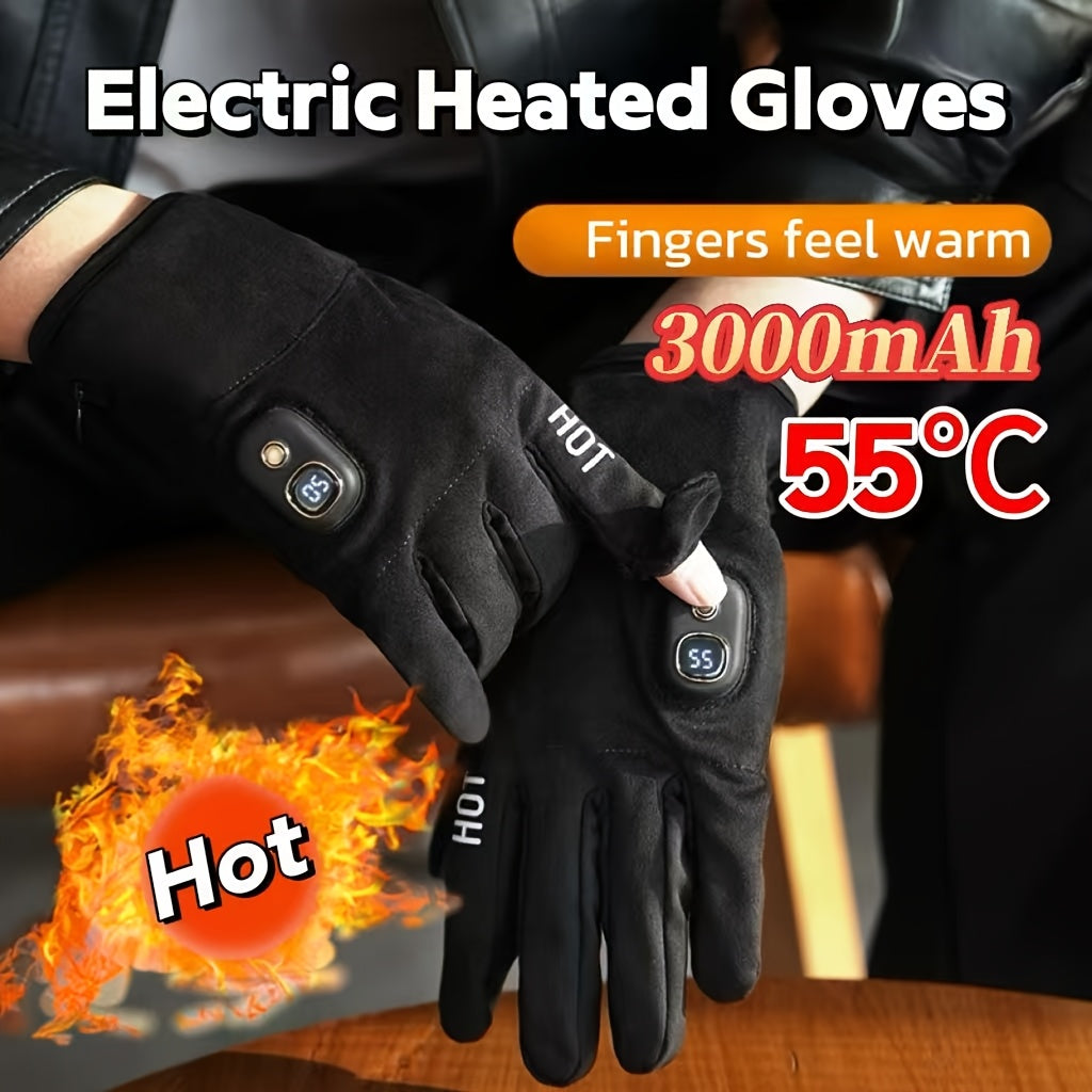 Electric Heated Gloves Rechargeable 3 Temperature Settings Washable Detachable Thumb And Index Finger 3000mAh