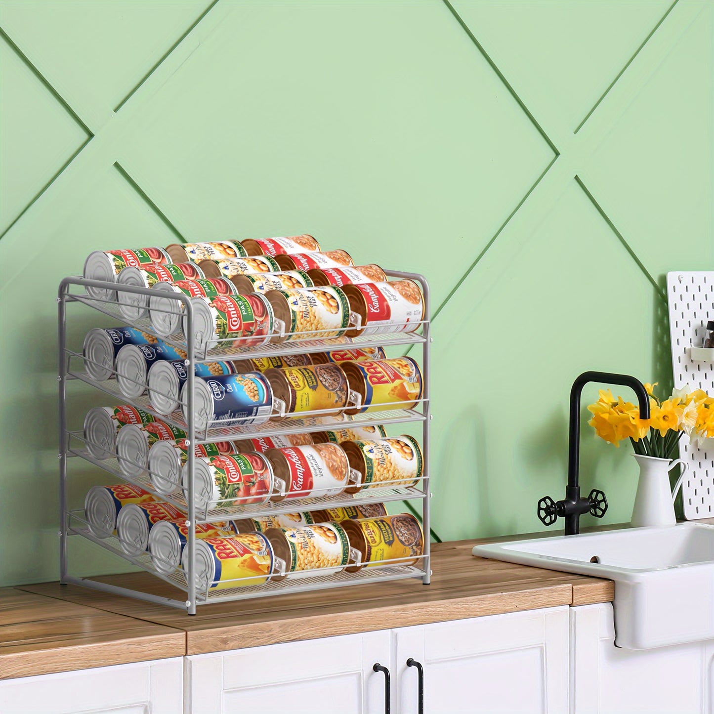 Large Capacity Metal Wire Can Holder With Adjustable Dividers For Pantry And Kitchen Cabinets Holds 84 Cans