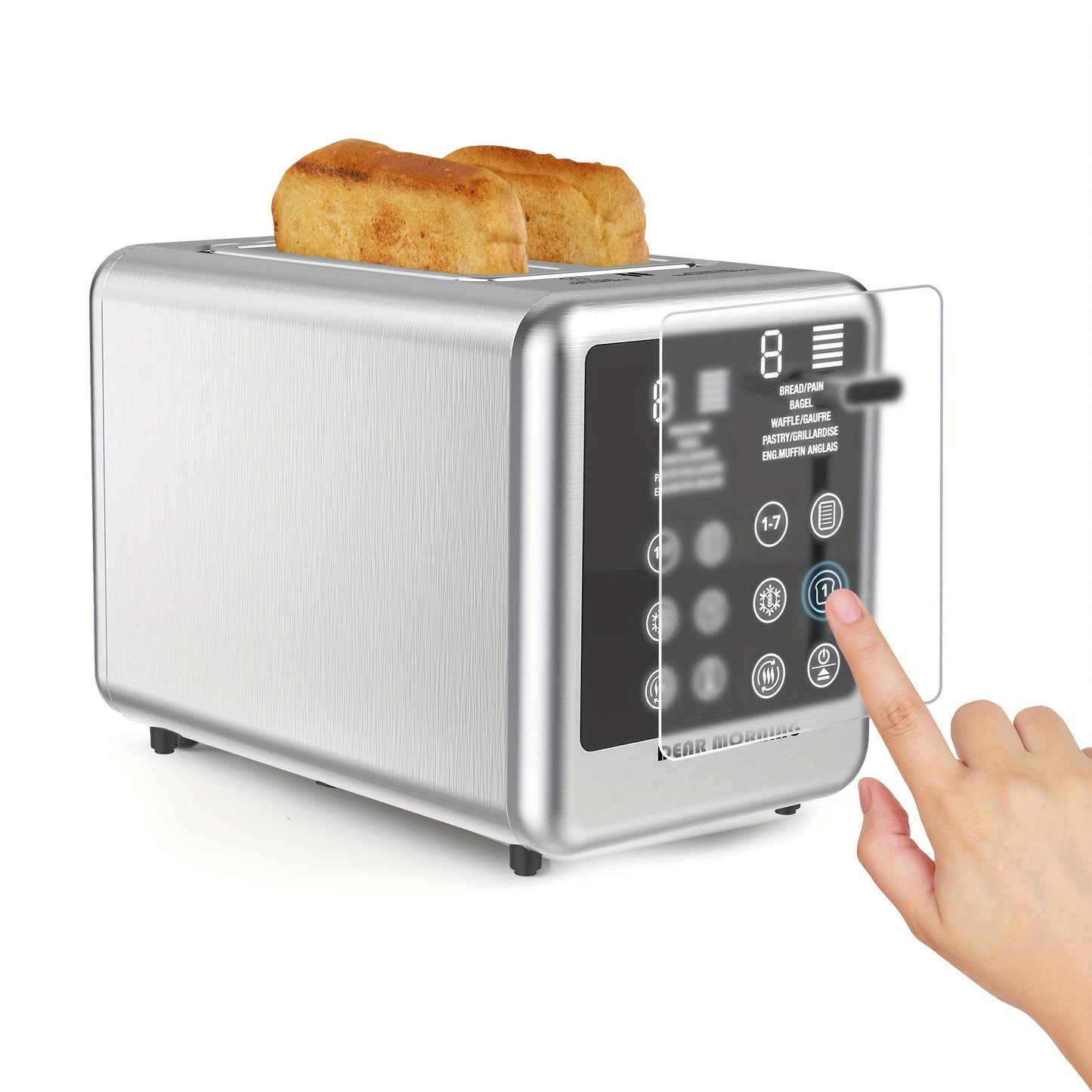 2 Slice Stainless Steel Smart Toaster With LCD Display Extra Wide Slots 6 Bread Types Defrost Memory Toasting Timer