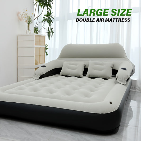 Double Bed Inflatable Mattress With Backrest Pillow And Pump For Home Or Camping