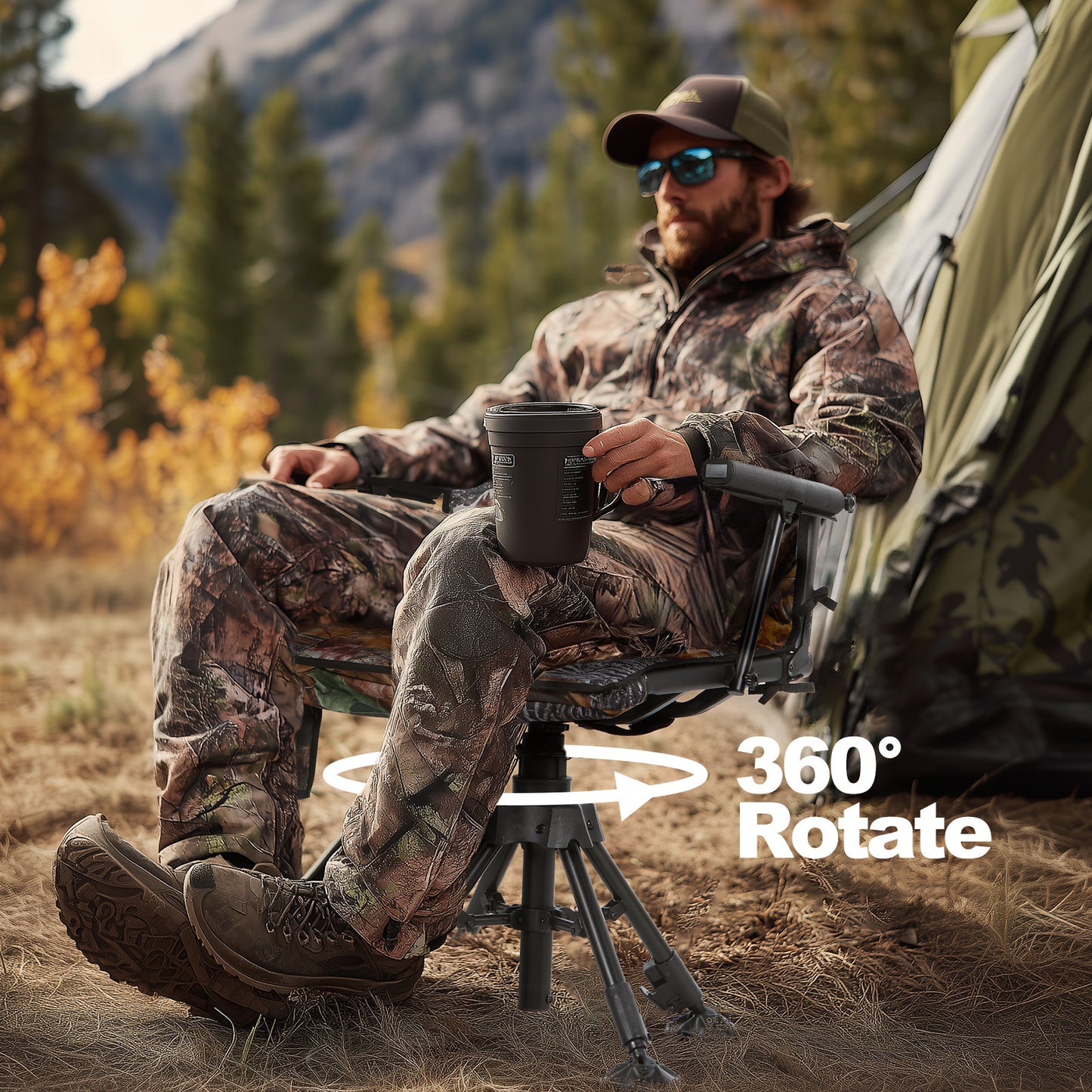 Heated 360 Swivel Hunting Blind Chair Adjustable 4 Leg Height Battery Included