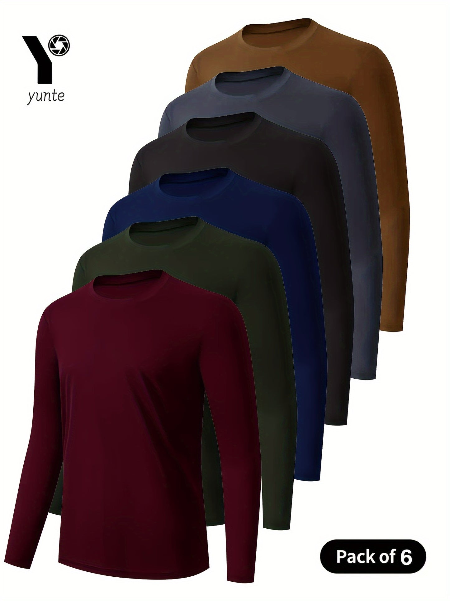 Mens Quick Dry Moisture Wicking Long Sleeve Shirts 6 Pack