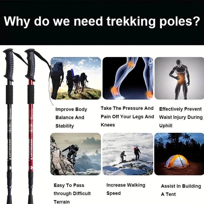 Two Pack Adjustable Aluminum Hiking Poles With Comfort Grips