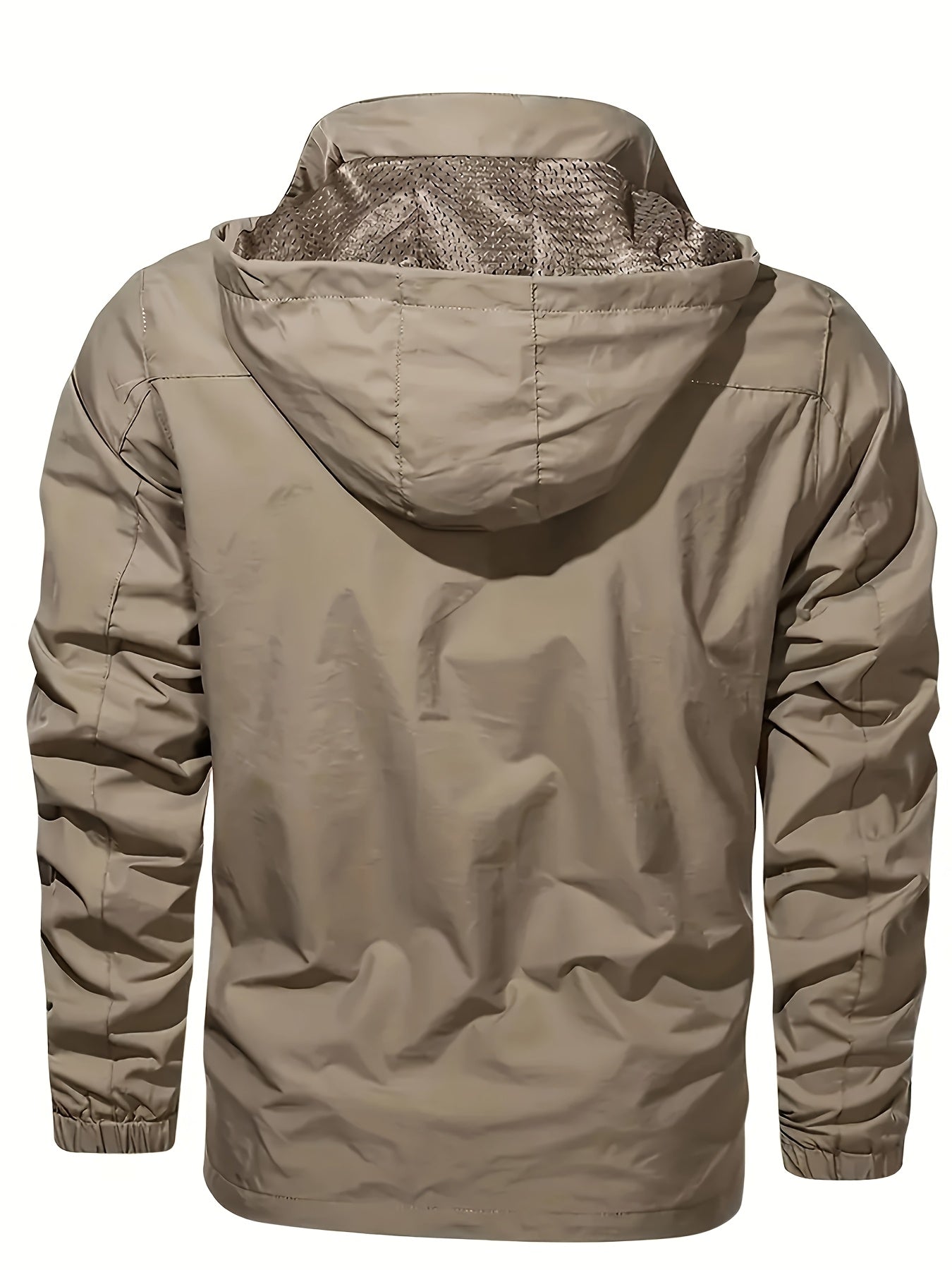 Men's Windproof Hooded Jacket Zipper Pockets Nylon Coat