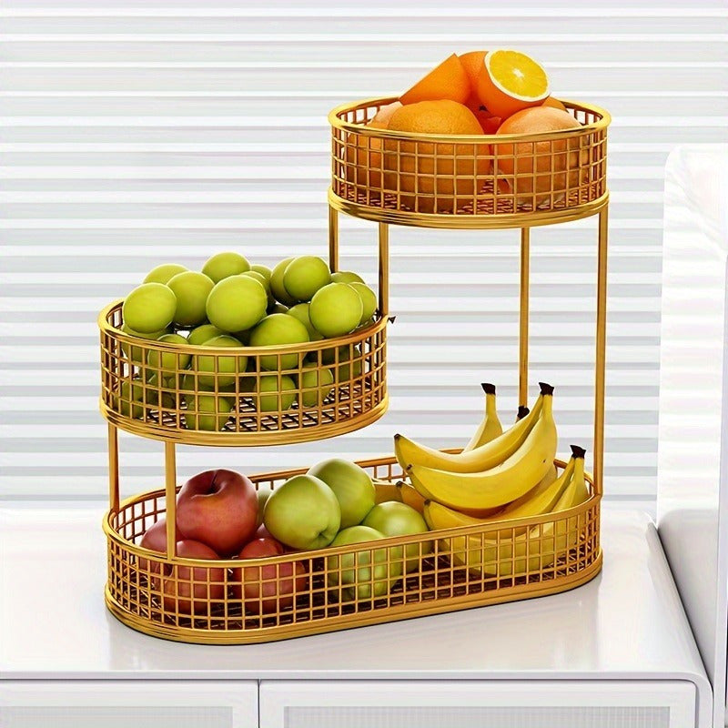 Multi Tier Metal Fruit Basket Luxury Design For Living Room And Coffee Table Versatile Snack And Fruit Holder