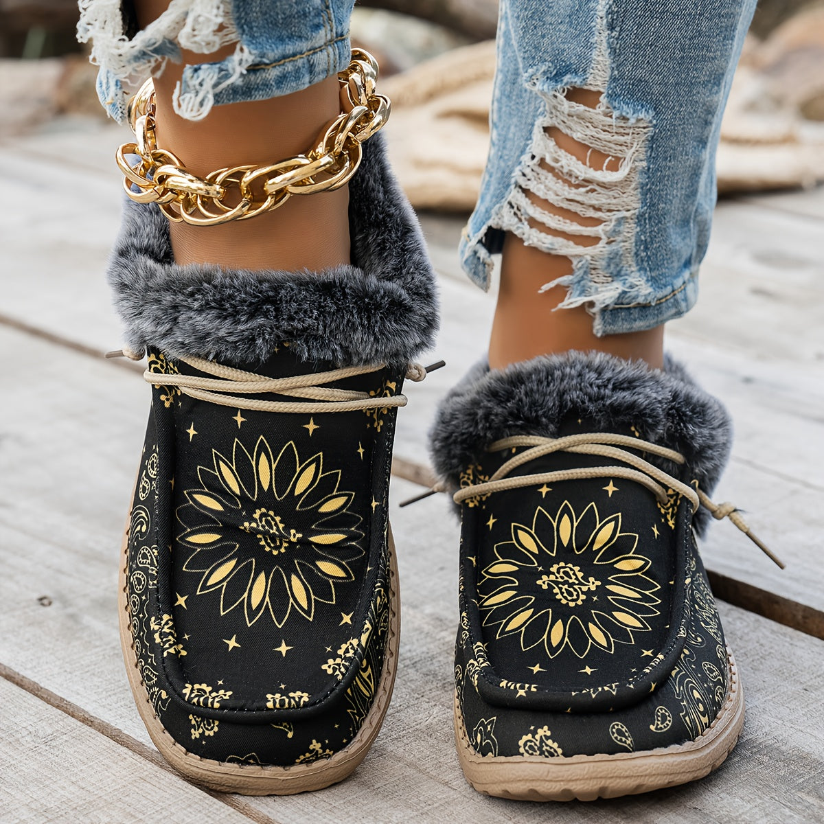 Elegant Floral Slip On Loafers For Women Blue White Comfort