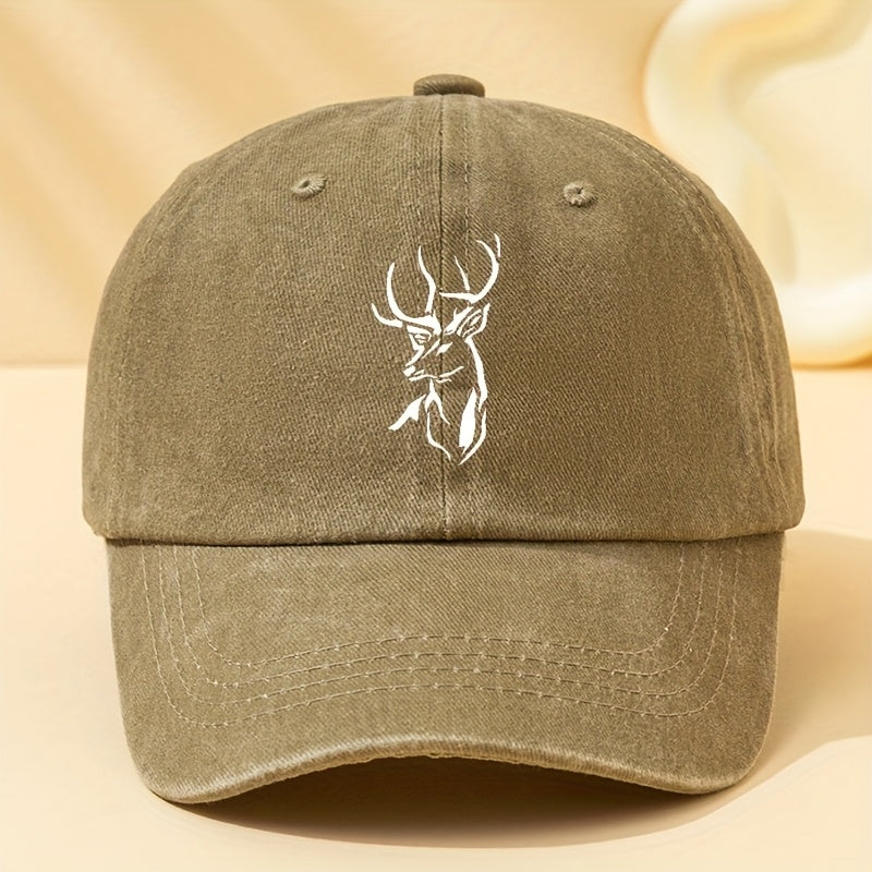 Mens Black Deer Print Baseball Cap Adjustable Breathable