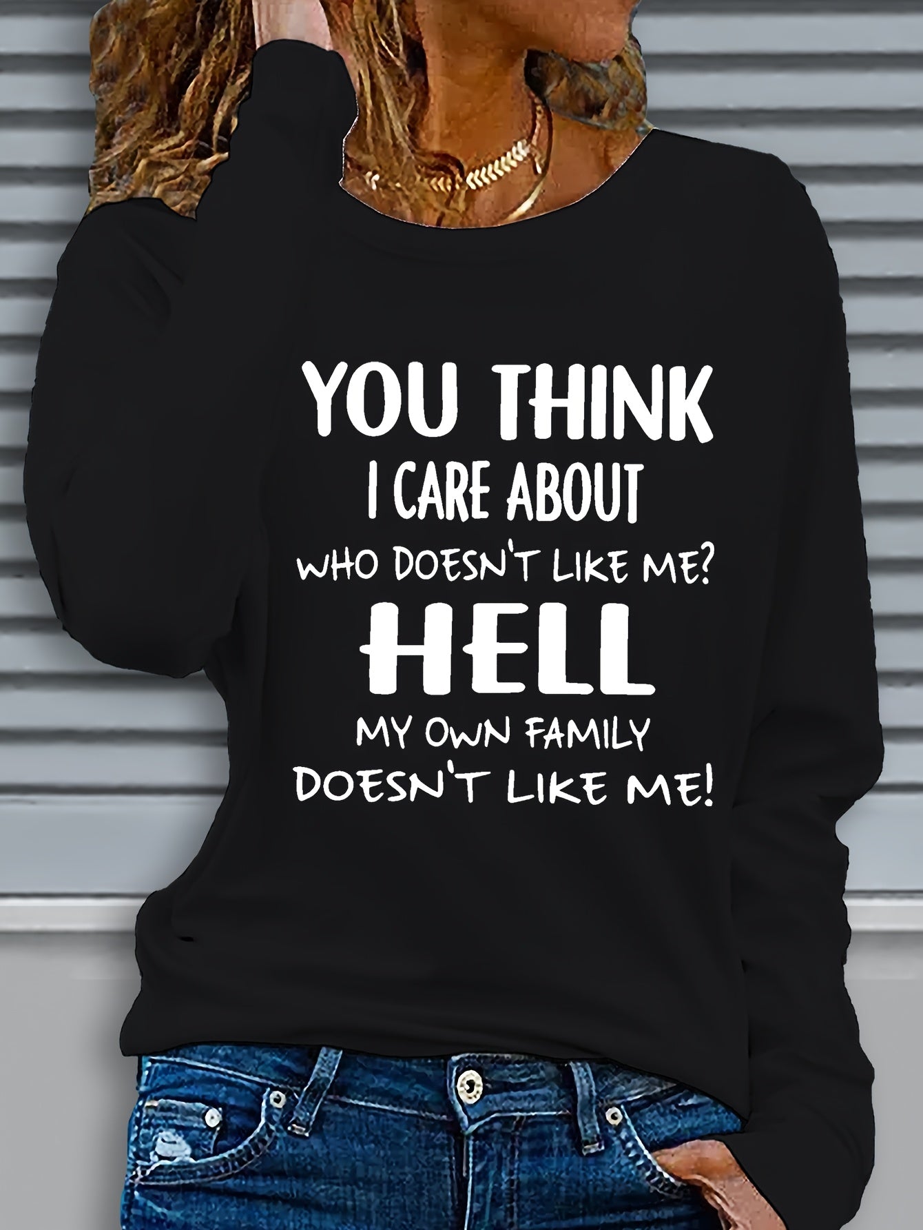 Womens Funny Saying T Shirt Long Sleeve Crew Neck Top