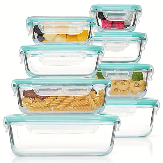 16 Piece Glass Food Storage Containers Set With Lids BPA Free Microwave Safe