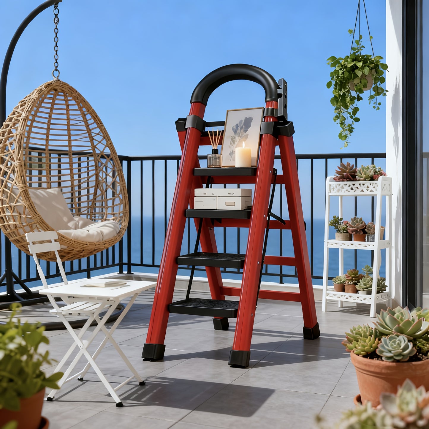 3/4/5 Step Portable Folding Ladder 500/520/530 Lbs Anti Slip Pedal Lightweight Steel Step Stool For Home And Industry