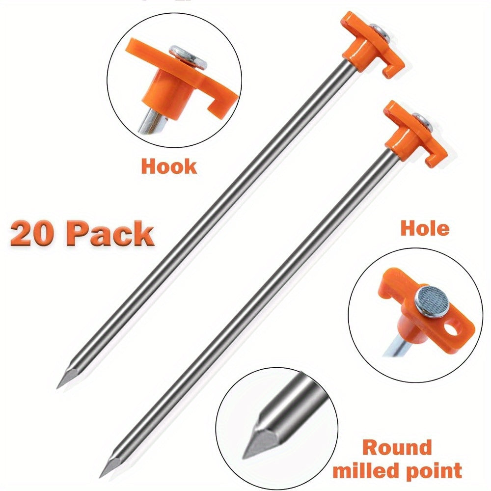Heavy Duty Tent Stakes 20 Pcs Rust Resistant Ground Pegs