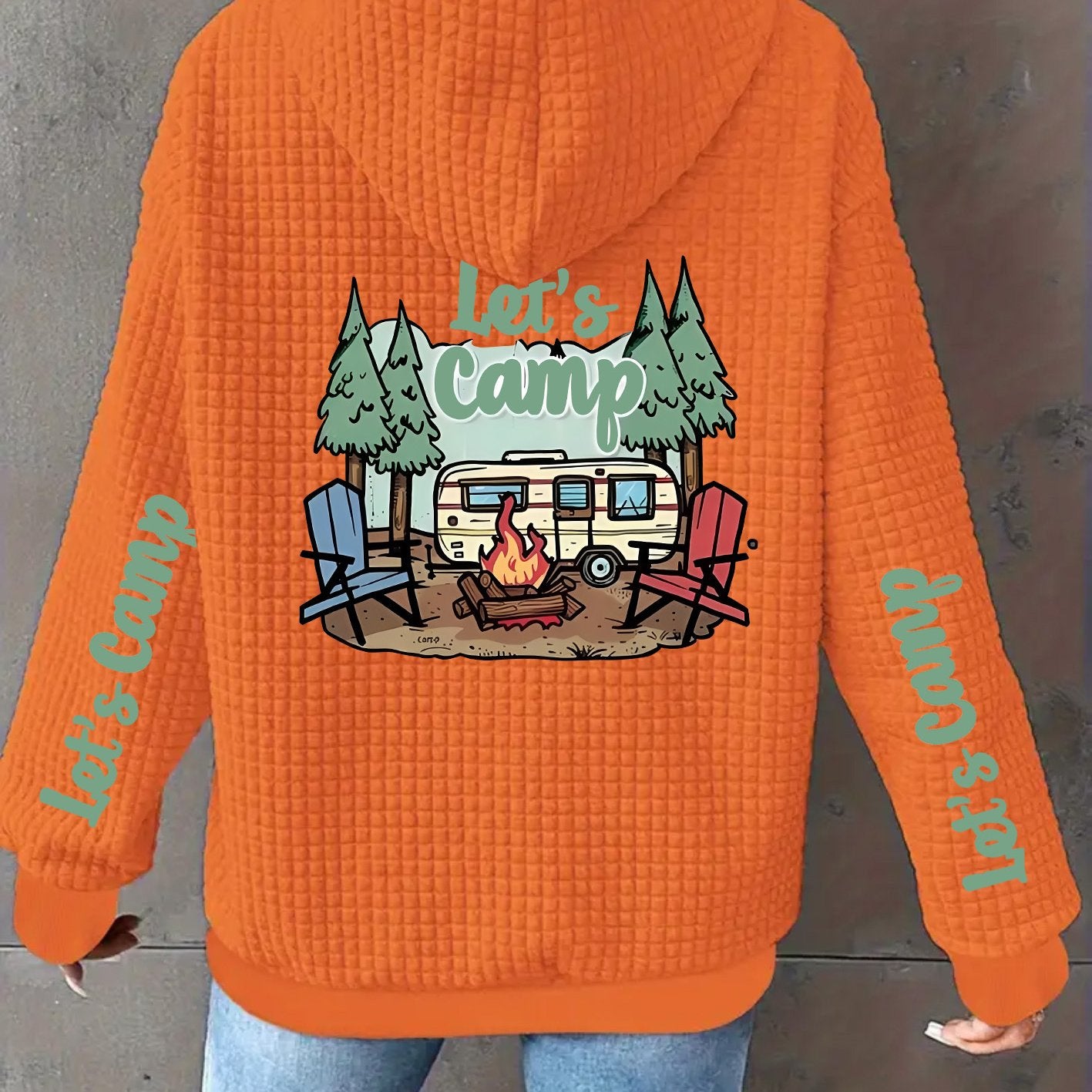 Womens Lets Camp Waffle Hooded Jacket Geometric Camping