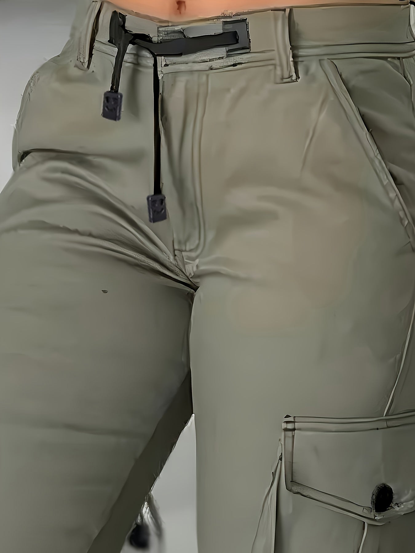 Olive Green Cargo Pants With Many Pockets And Drawstring