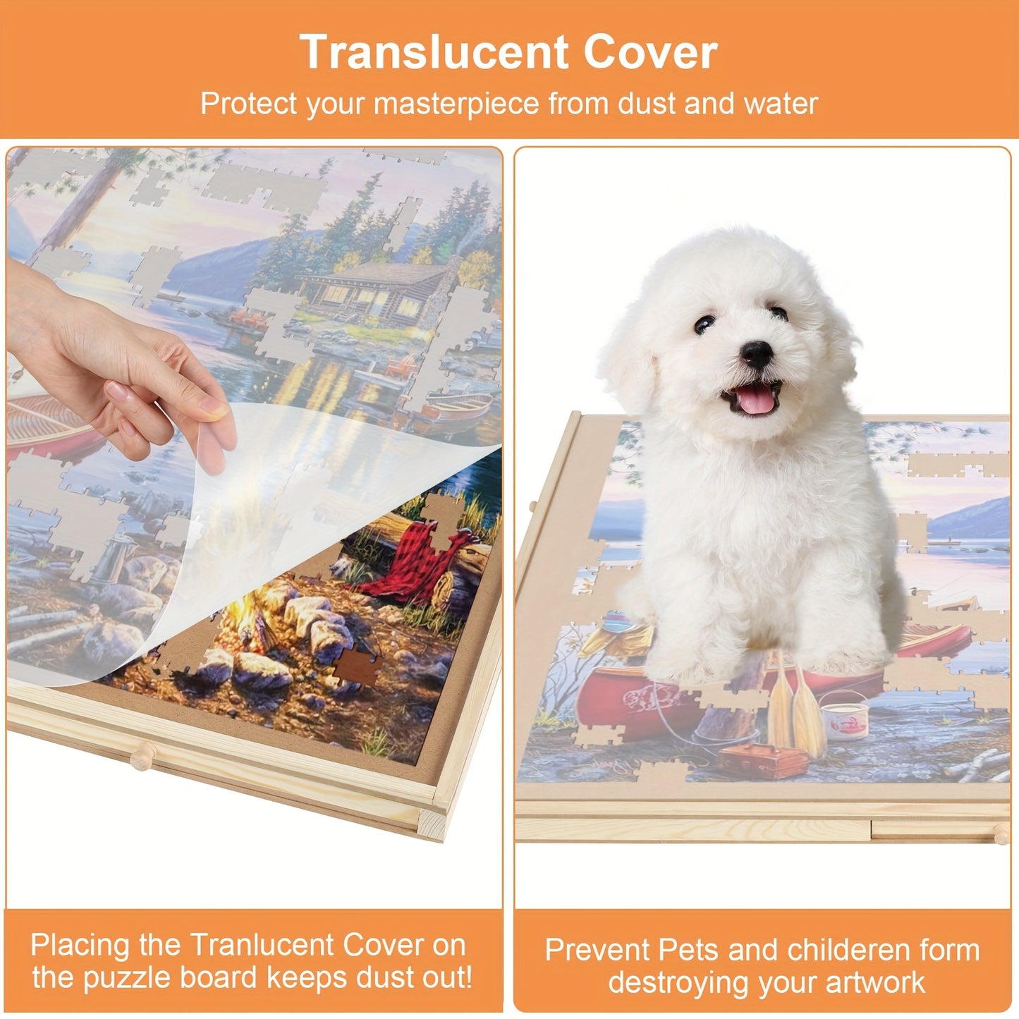 Deluxe 35x27 Inches Wooden Puzzle Board With 6 Drawers Rotating Jigsaw Organizer For 1500 Pieces Portable Storage