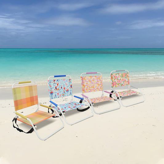 2Pcs Lightweight Portable Folding Floral Beach Chairs Set With Ergonomic Design