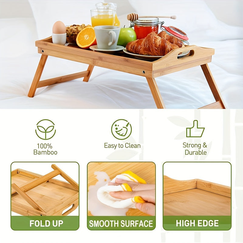 Bamboo Breakfast Tray With Folding Legs And Handles For Eating And Working Portable Bed Tray For Sofa And Bedside Table Christmas