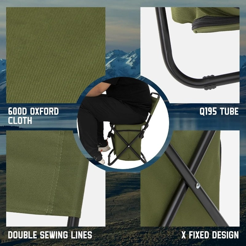 Heavy Duty Portable Folding Camping Chair With Backrest Extra Wide Seat With Backpack Over 500 Pounds Weight Capacity