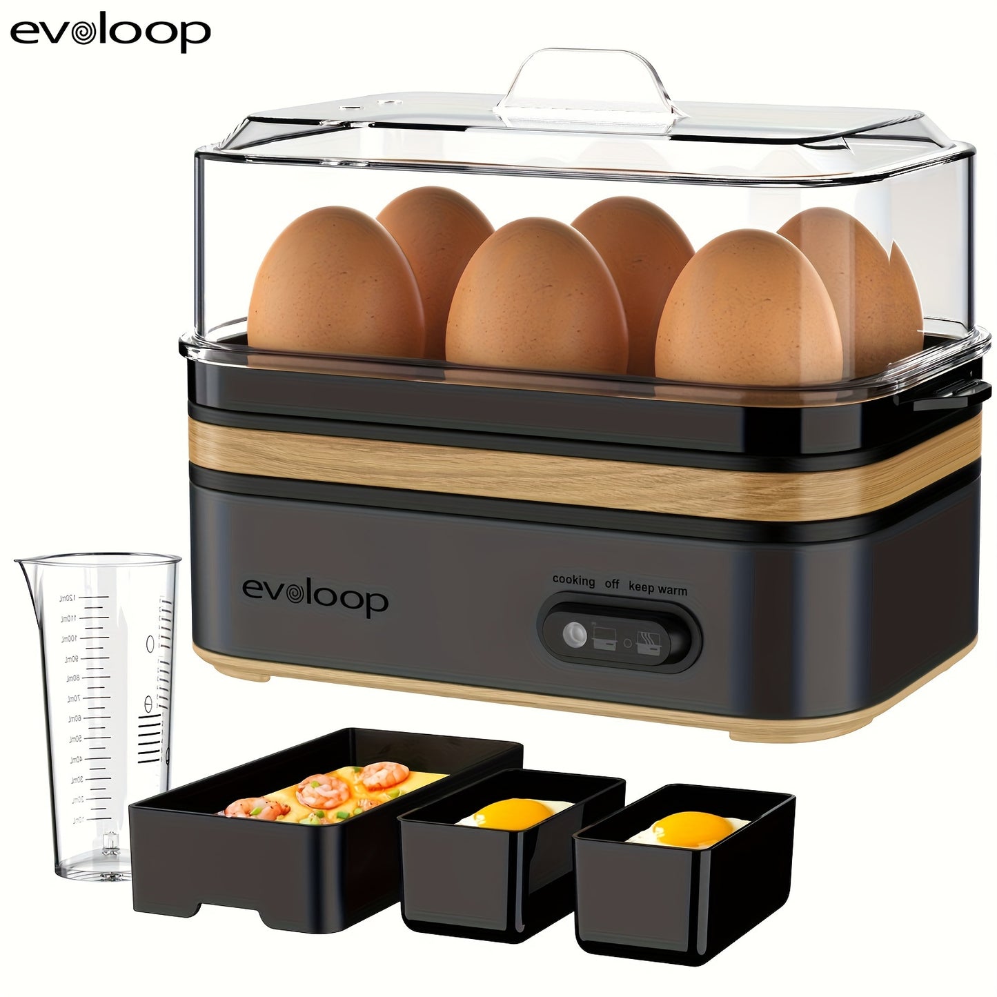 Evoloop Rapid Egg Cooker 6 Egg Capacity BPA Free Stainless Steel Tritan Lid