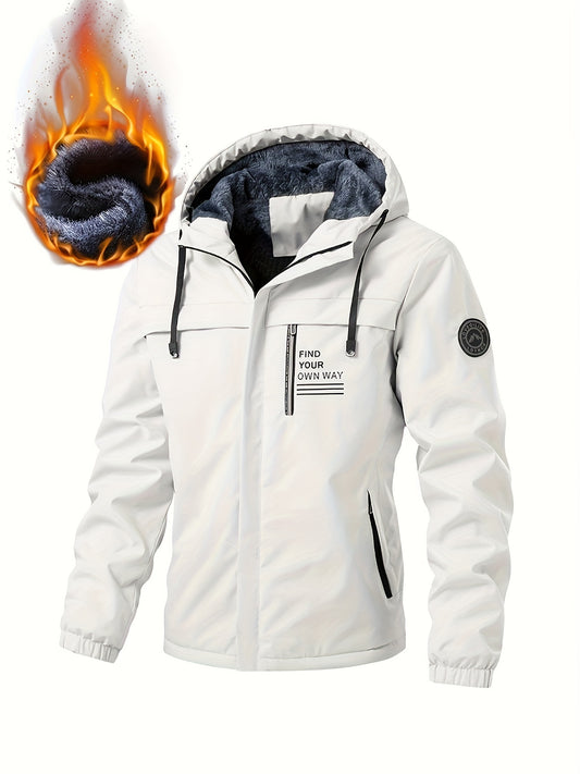 Mens Hooded Fleece Lined Winter Jacket Windproof Outdoor