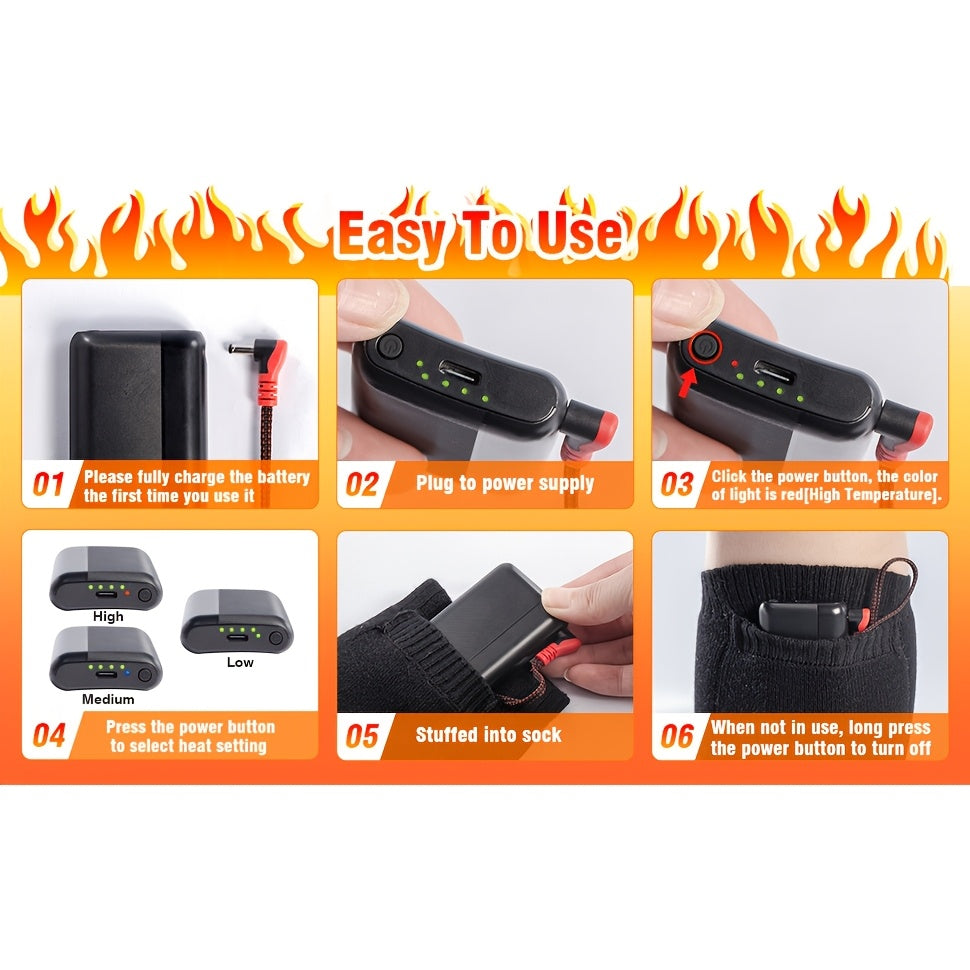 Heated Socks For Men And Women 3 Heating Settings Washable Electric Thermal 2x 4000mAh Rechargeable Batteries Outdoor