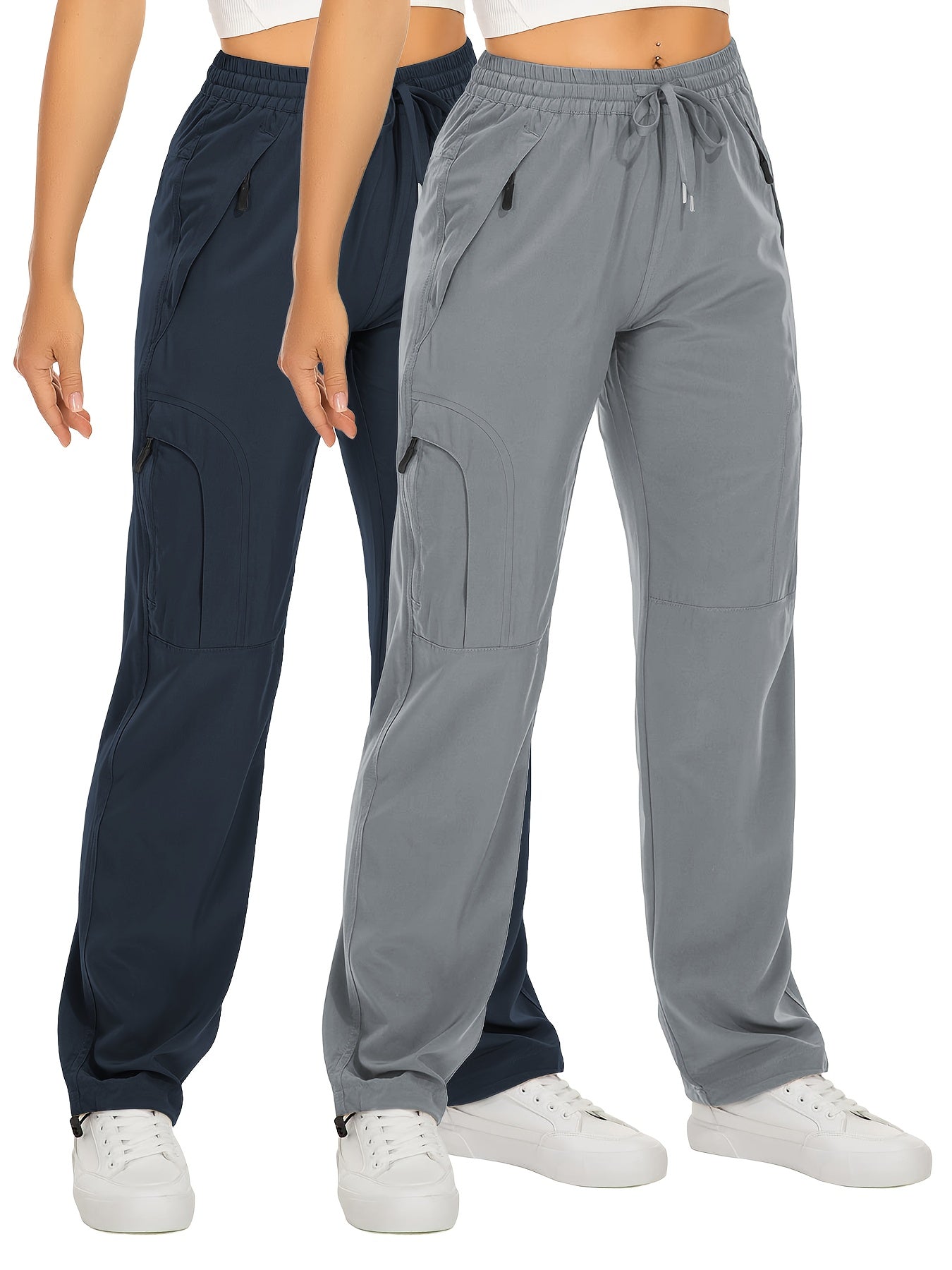 2 Pack Womens Outdoor Cargo Pants Beige With Zipper Pockets