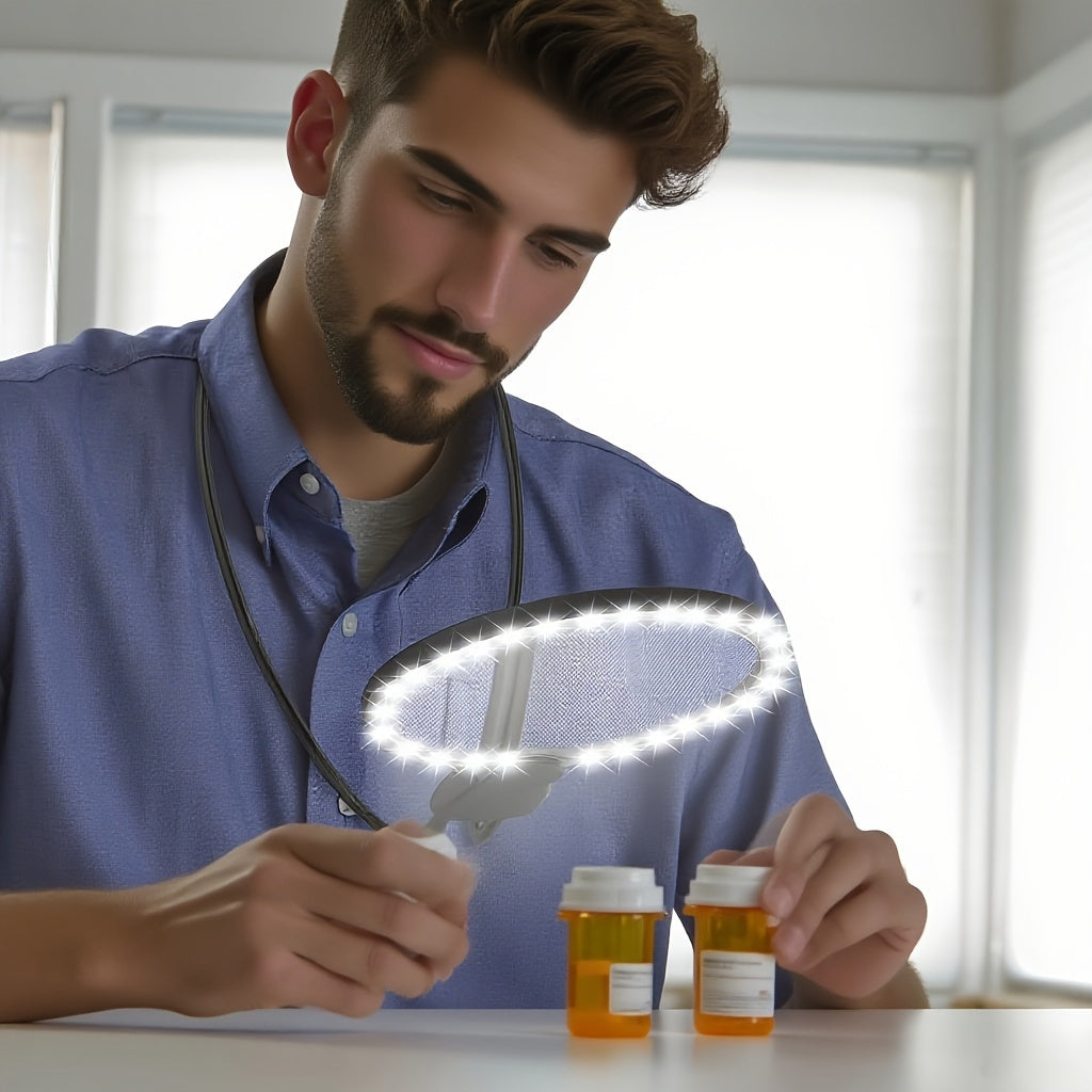 Hands Free Magnifying Glass With Lighting For Reading Books Sewing Cross Stitch Neck Mounted Large Magnifier