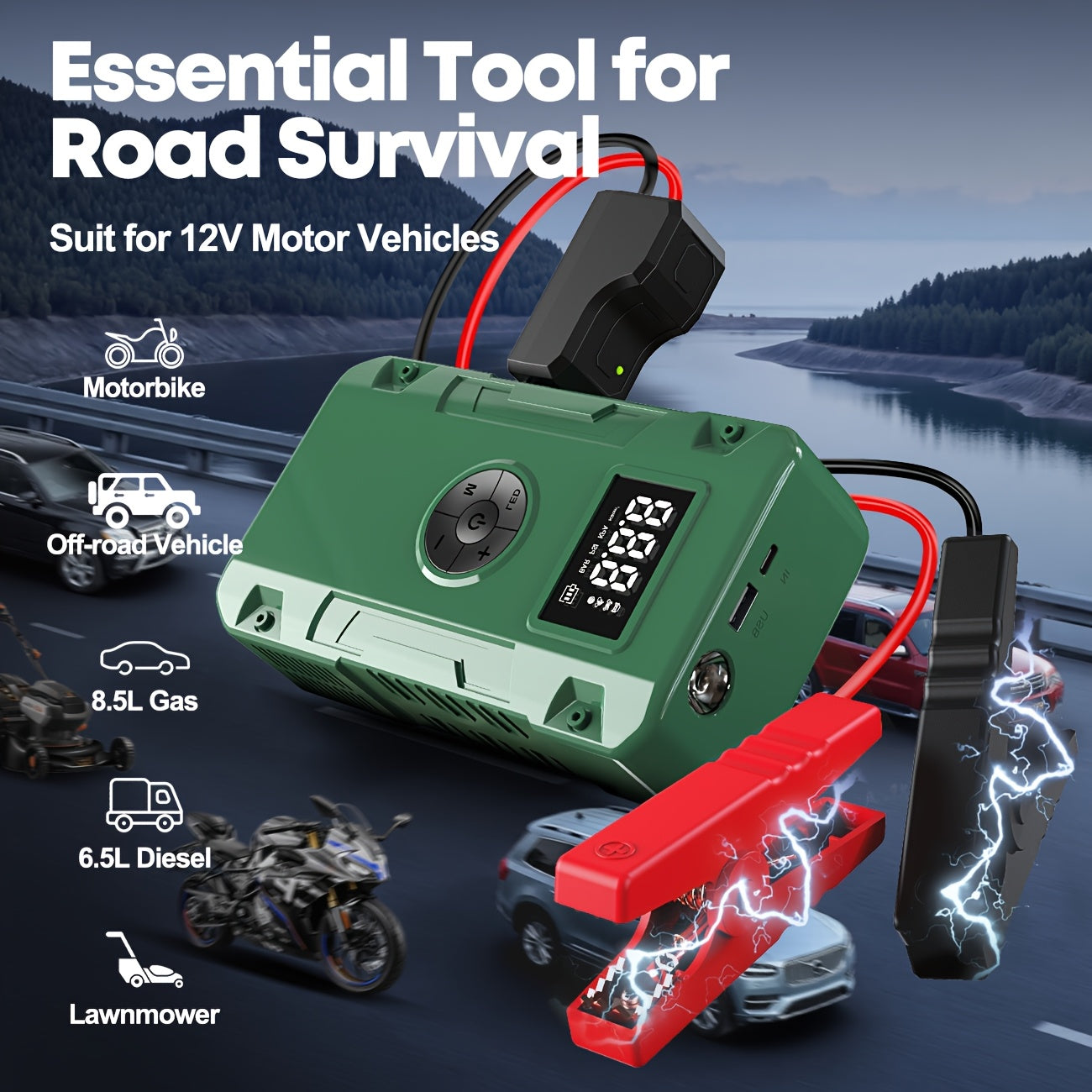 9000A 7 In 1 Emergency Jump Starter With Air Pump Portable