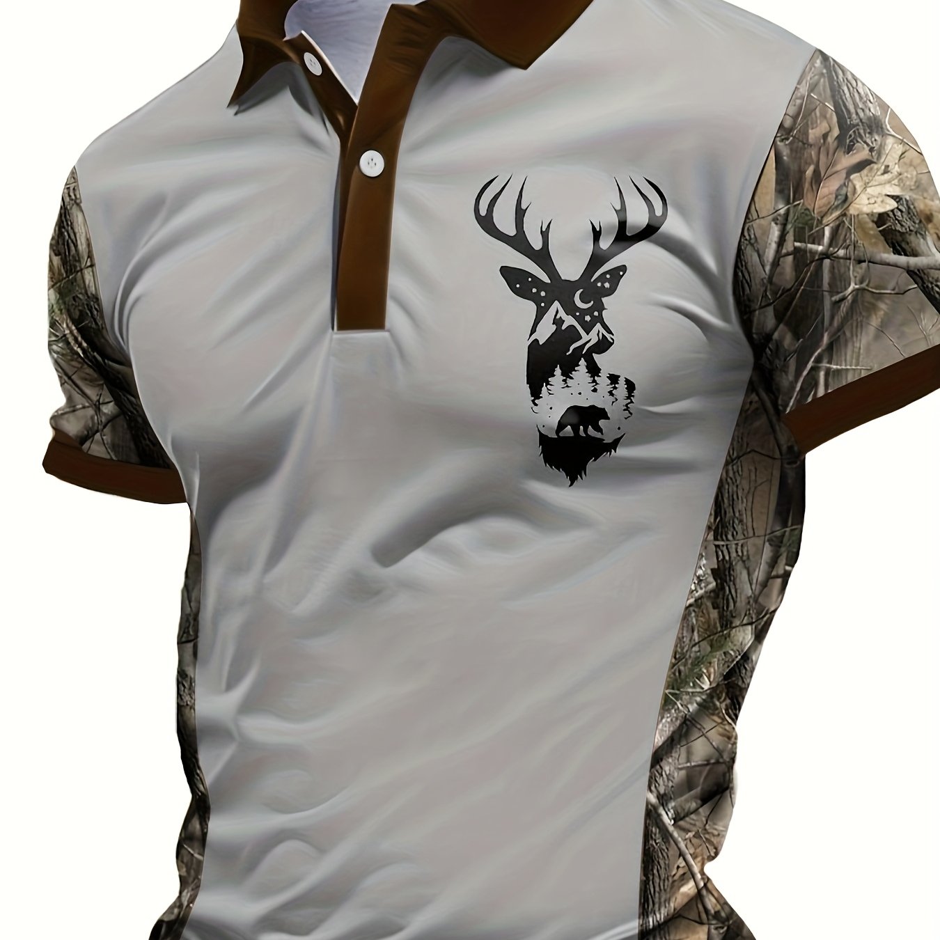 Men's Camo Deer Graphic Shirt Short Sleeve Button Up
