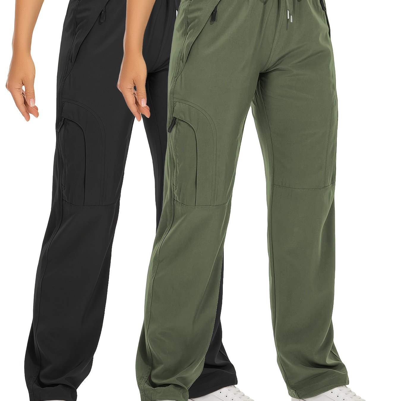 2 Pack Womens Outdoor Cargo Pants Beige With Zipper Pockets