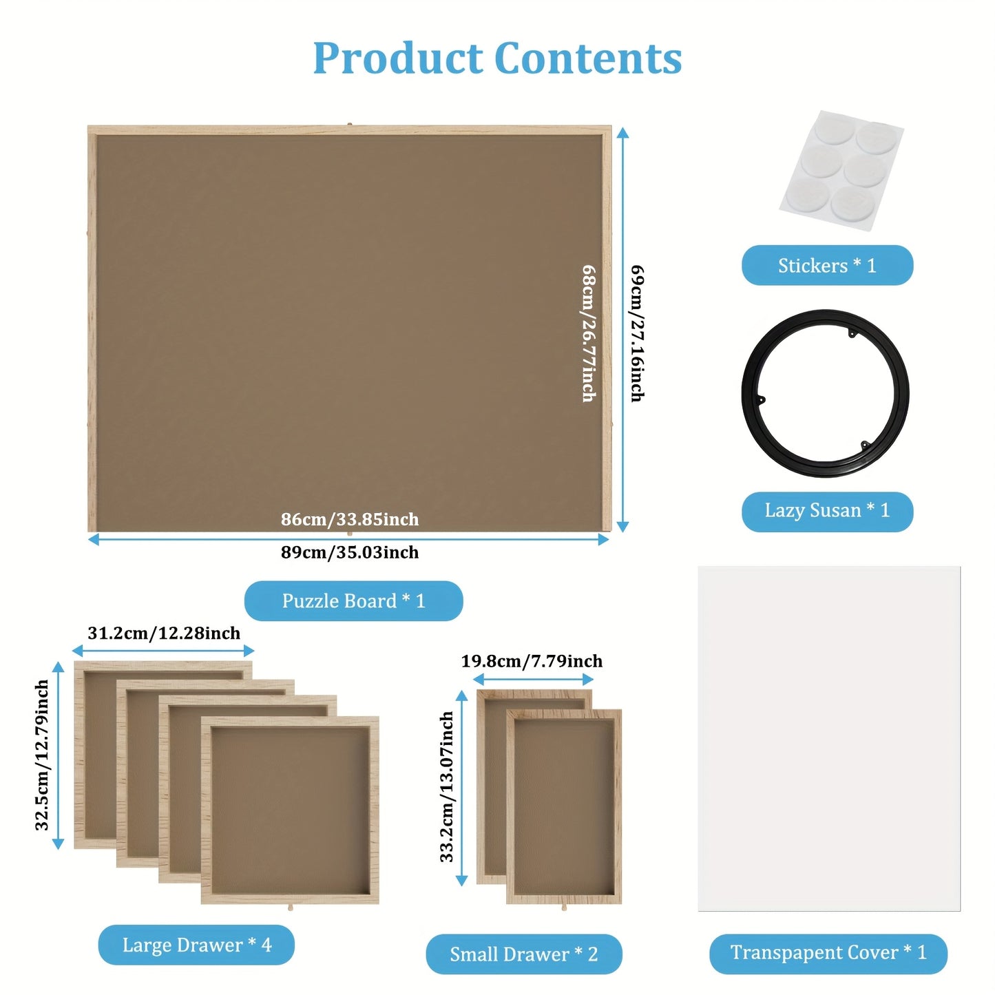 Deluxe 35x27 Inches Wooden Puzzle Board With 6 Drawers Rotating Jigsaw Organizer For 1500 Pieces Portable Storage