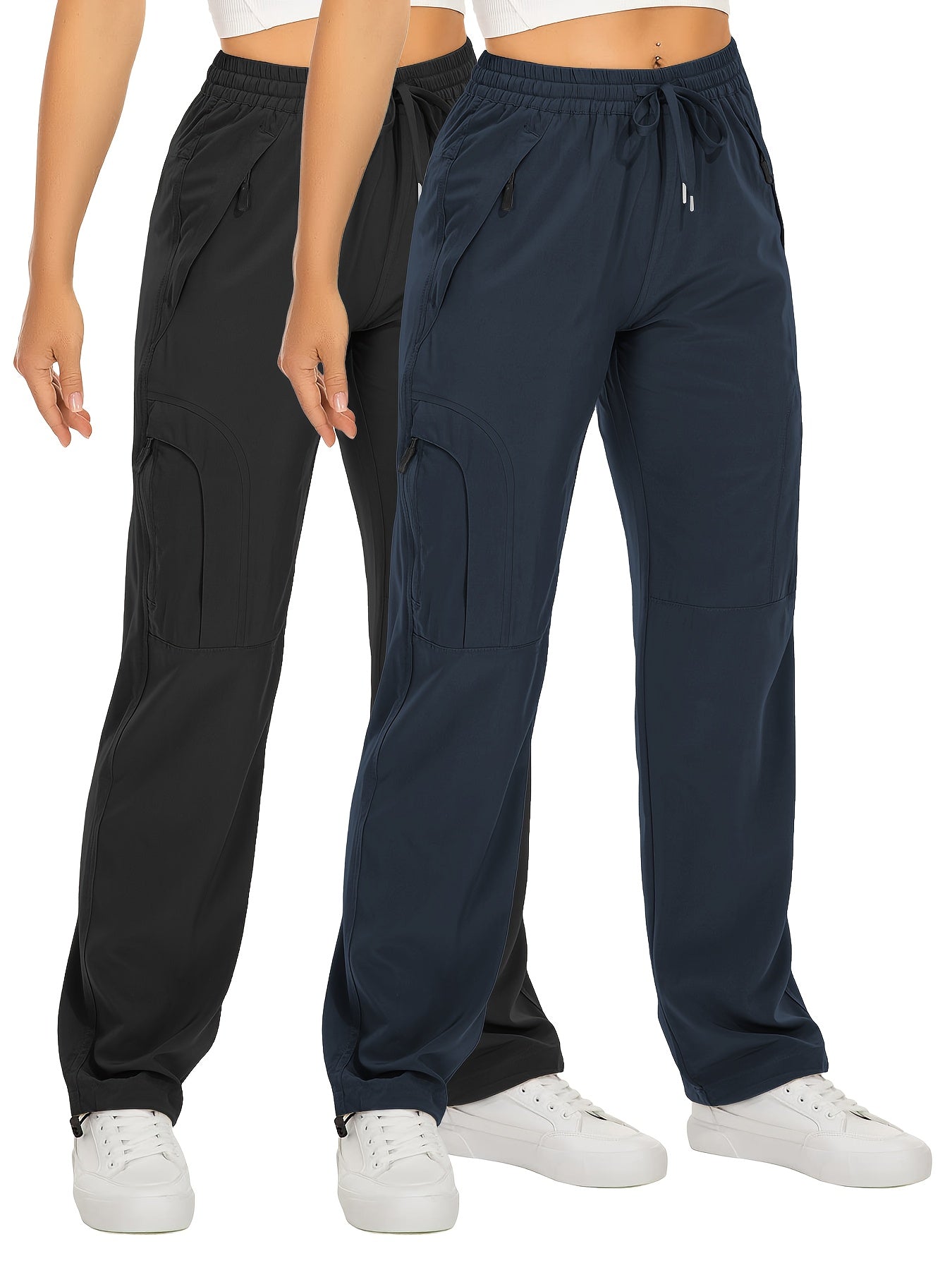 2 Pack Womens Outdoor Cargo Pants Beige With Zipper Pockets