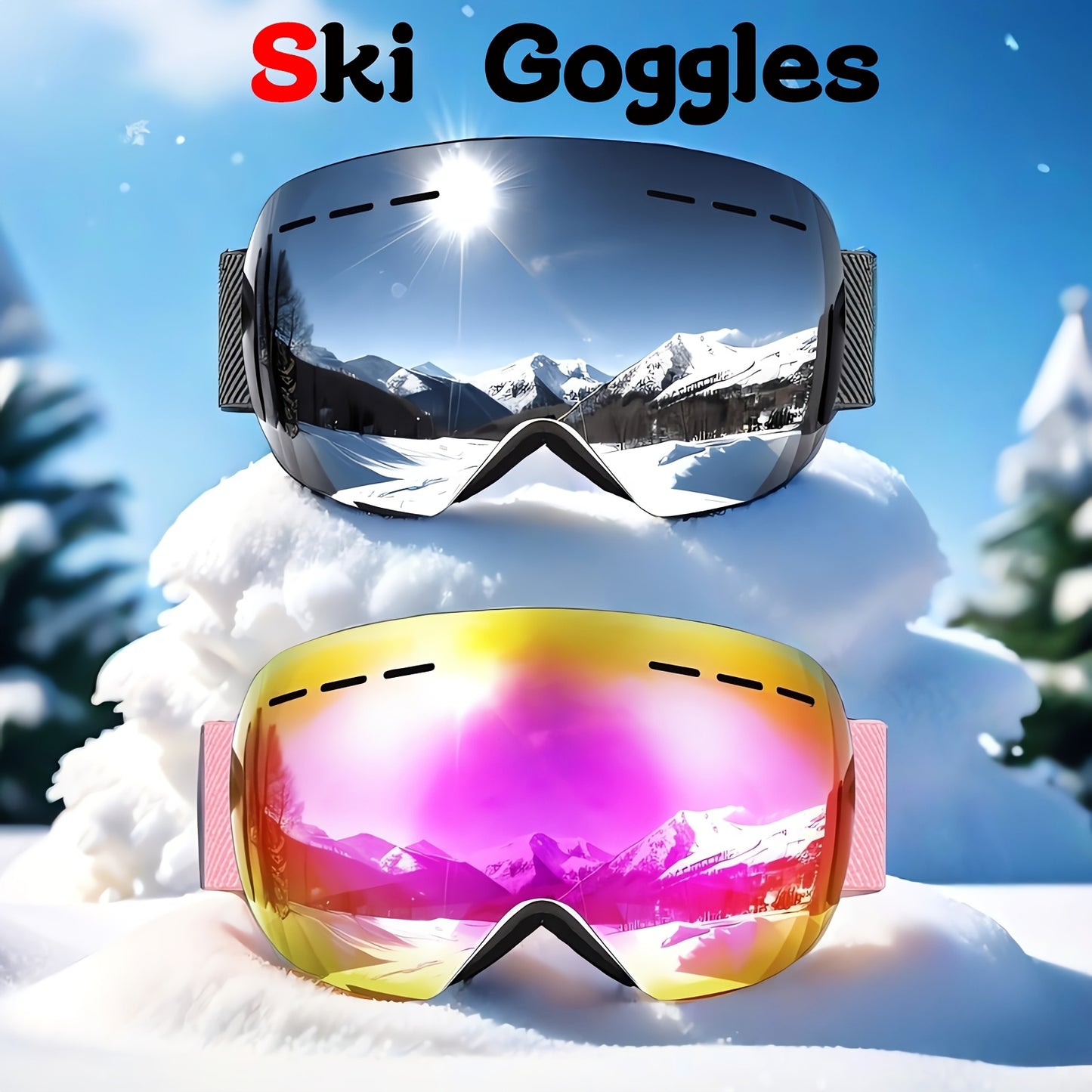 Two Pack Stylish Ski Goggles Oversized Polarized Lenses Windproof OTG for Winter Sports and Outdoor Adventures