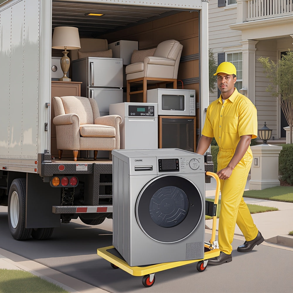 Foldable Platform Hand Truck High Load Capacity Carbon Steel Two 360 Degree Swivel Wheels And Two Fixed Silent Wheels