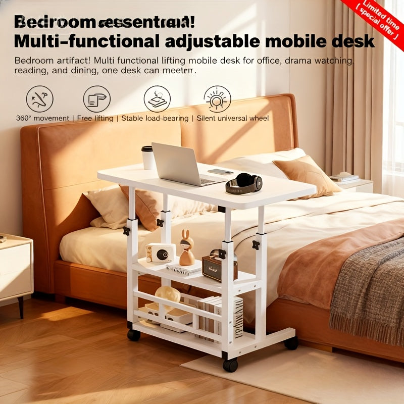 Foldable Computer Desk Wheels Adjustable Height Storage