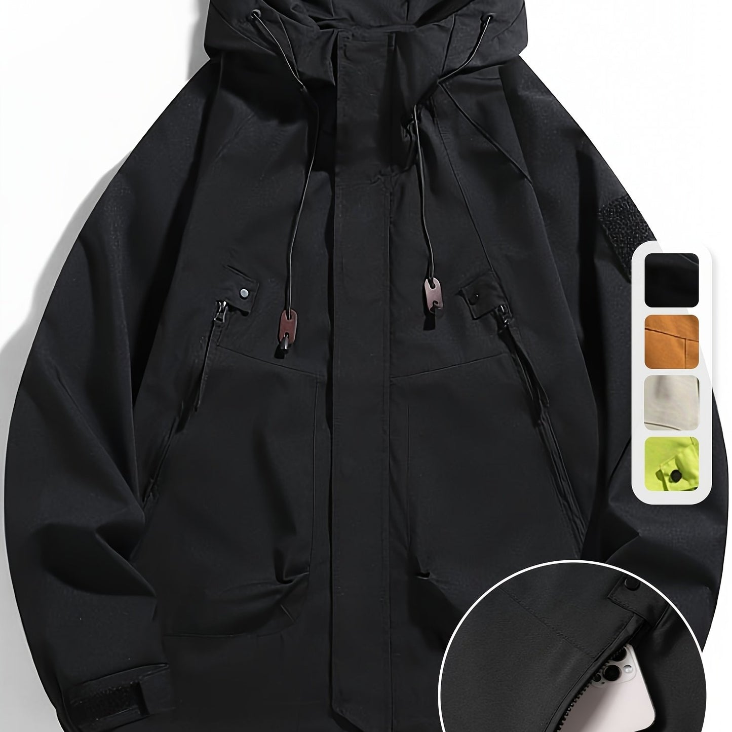 Mens Windbreaker Jacket Hooded With Zippered Pockets