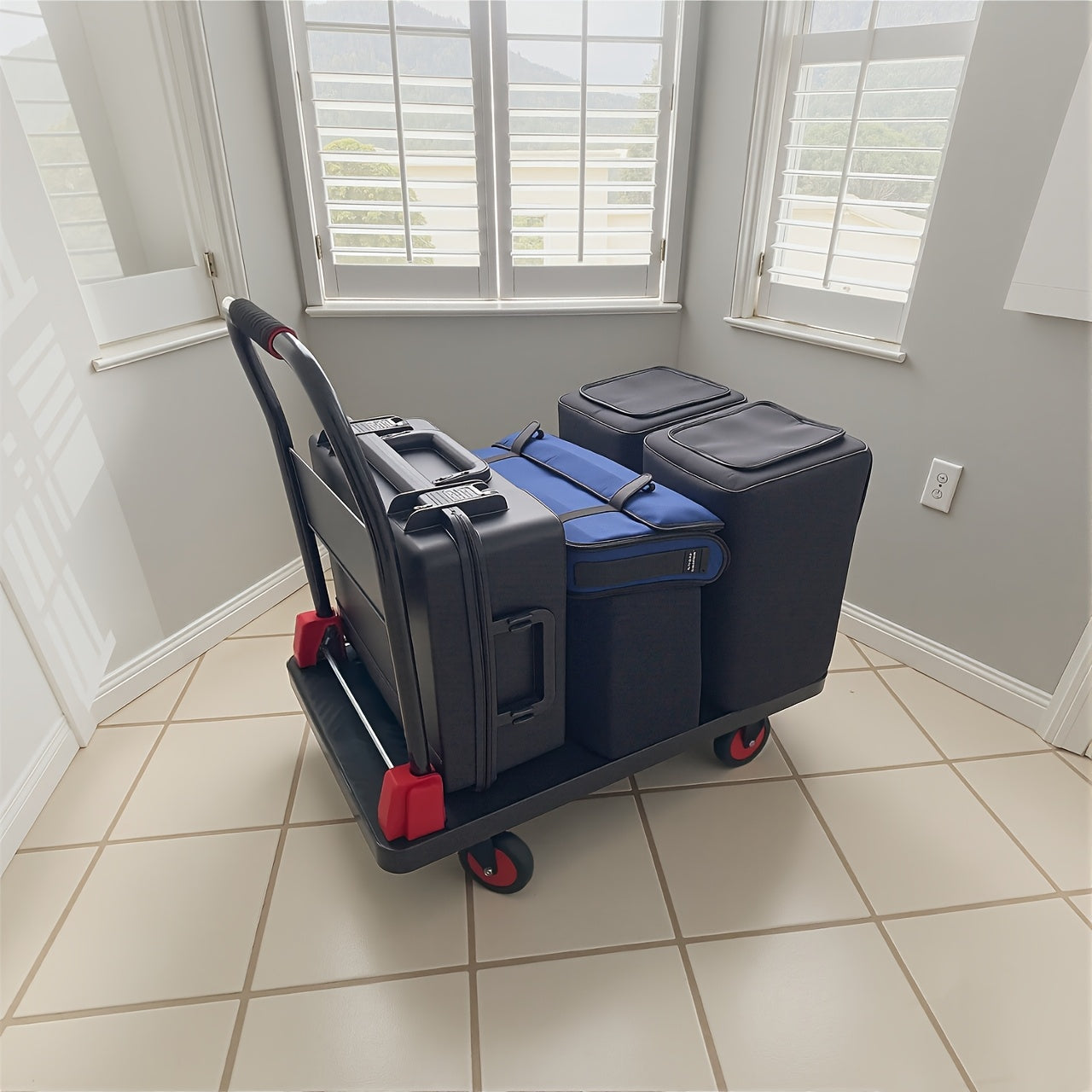 Plastic Collapsible Platform Trolley With Load Bearing Capacity And 360 Degree Silent Rubber Tires For Warehouse Use