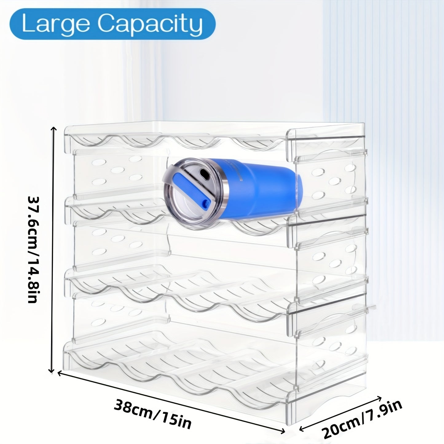 4 Tier Stackable Water Bottle Organizer Clear Plastic Kitchen Cabinet Storage Holds 16 Bottles For Home Office Pantry