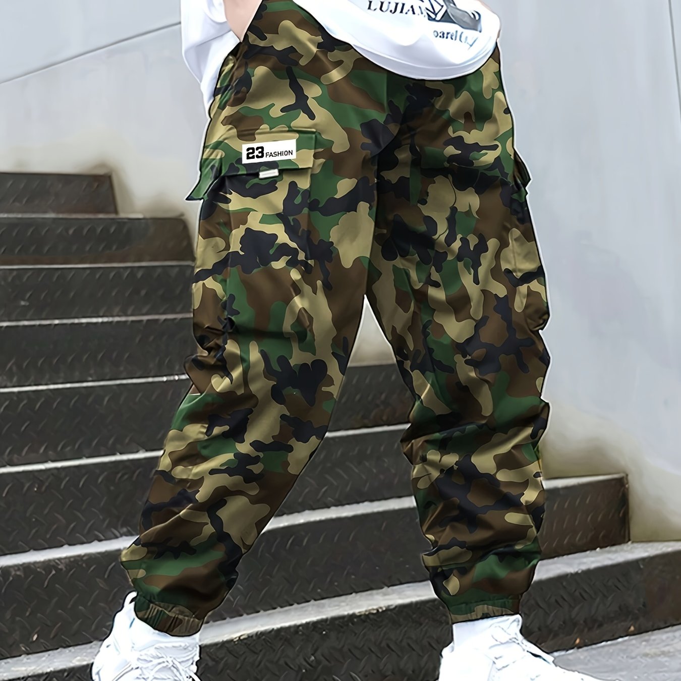 Men's Camouflage Cargo Pants Loose Fit All Season Polyester