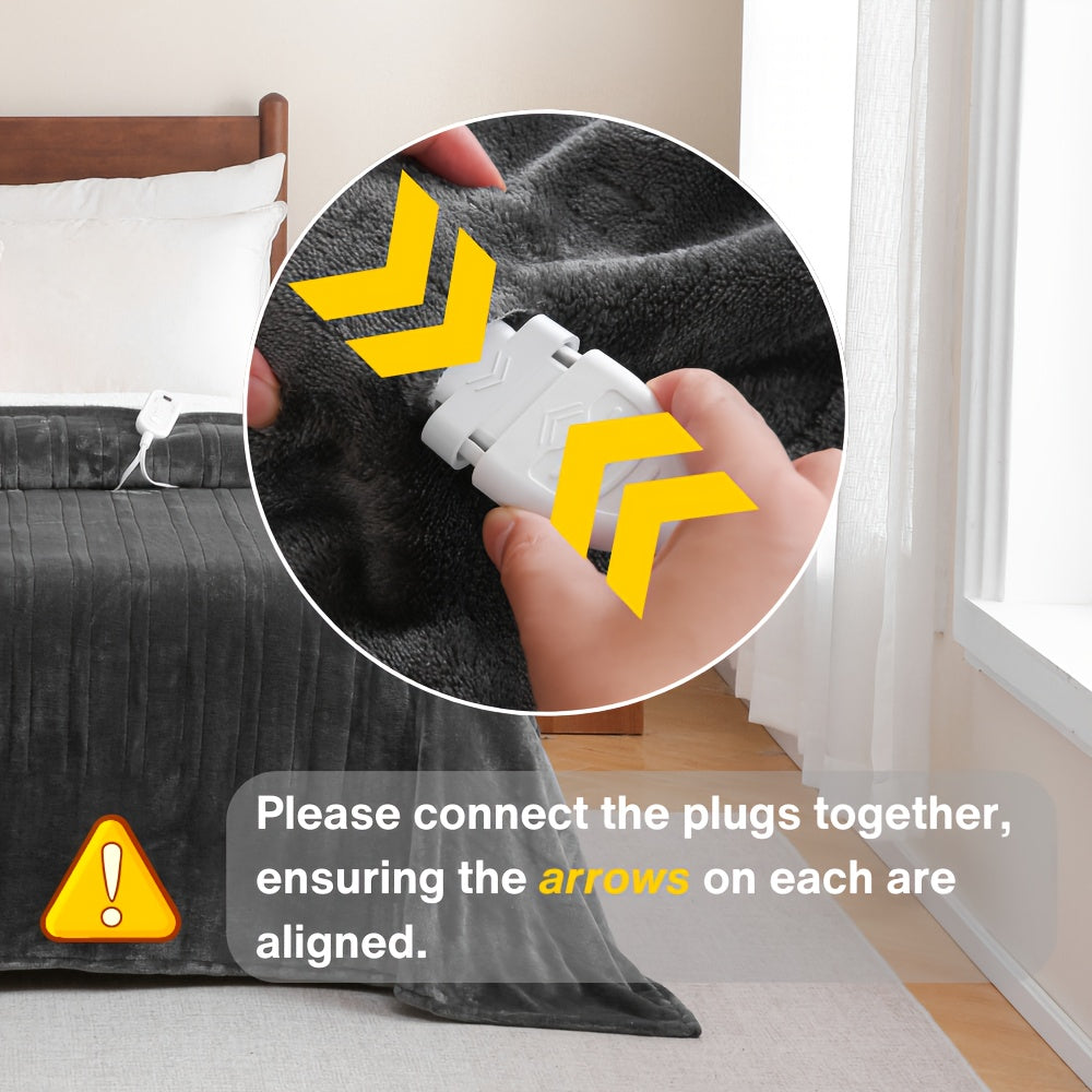 Extra Large Flannel Electric Blanket With Time Temp Control 10 Hour Auto Off 8 Levels Dual Controllers Queen King