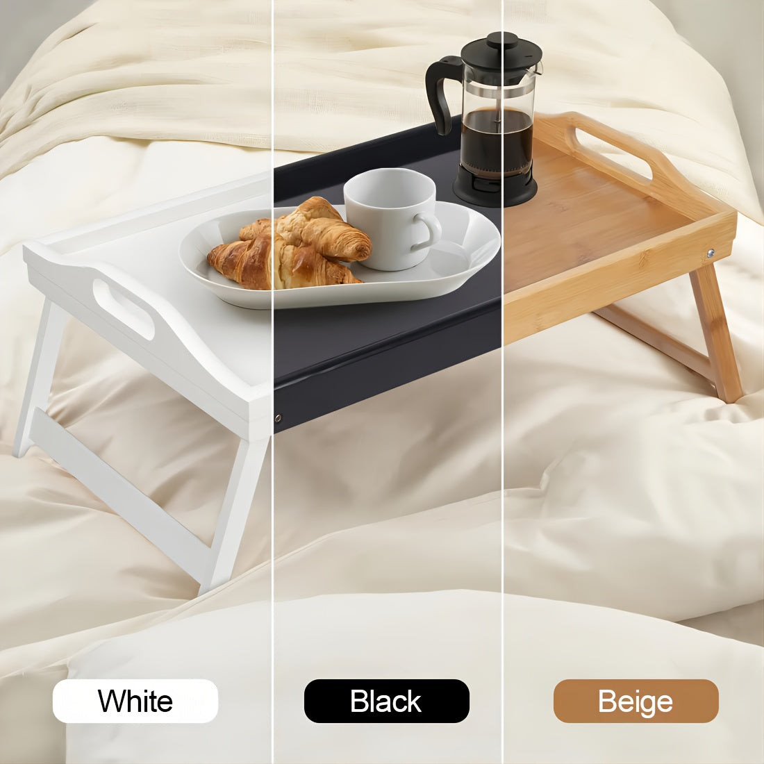Bamboo Breakfast Tray With Folding Legs And Handles For Eating And Working Portable Bed Tray For Sofa And Bedside Table Christmas