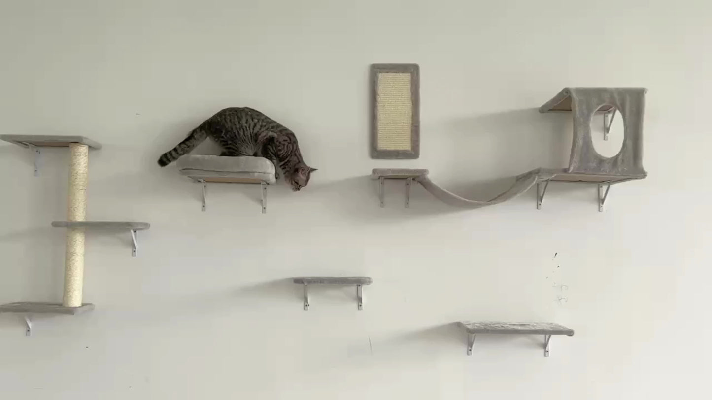 6 Pcs Deluxe Wall Mounted Cat Climbing Shelf Multi Level