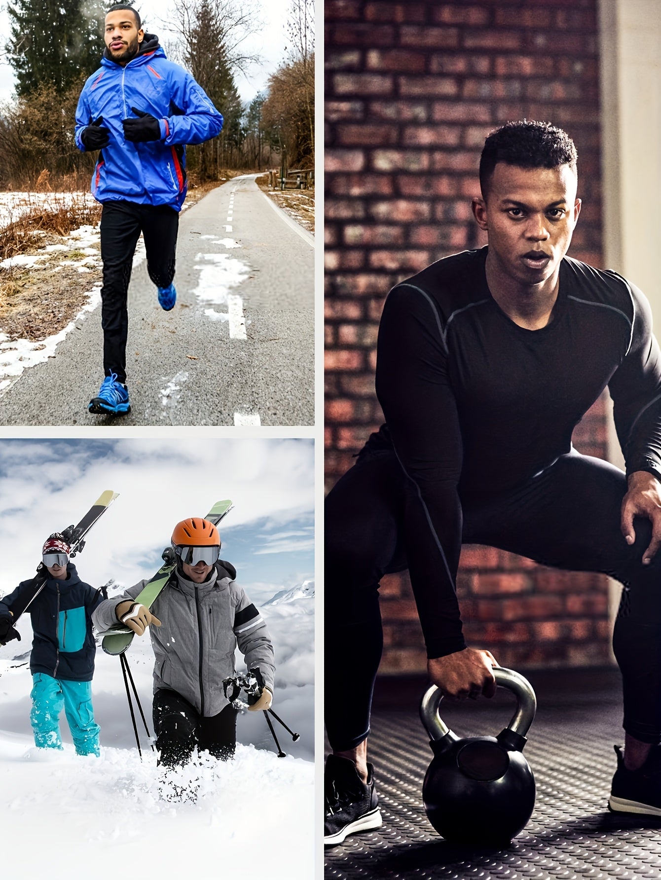 Men's HeatLock Base Layer Set 2pc Fleece Lined Black Skiing