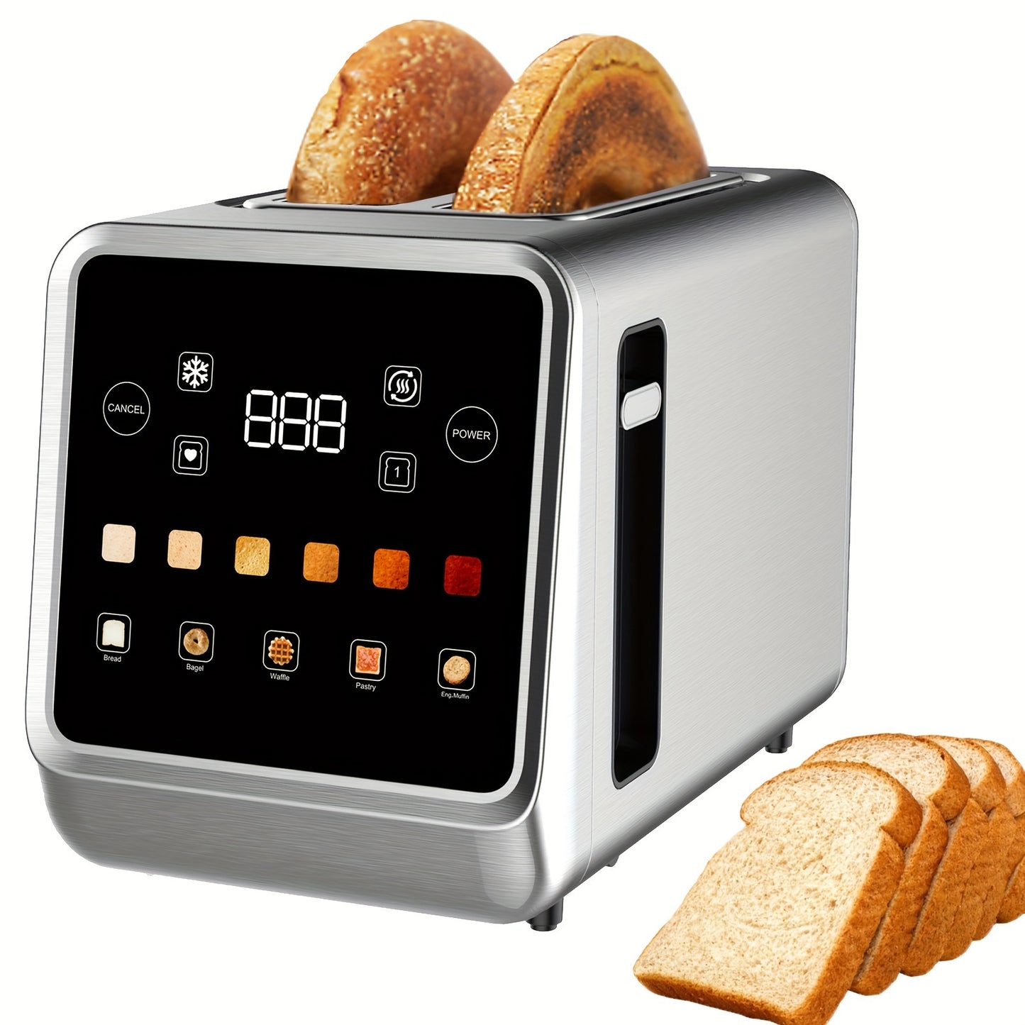 2 Slice Stainless Steel Smart Toaster With LCD Display Extra Wide Slots 6 Bread Types Defrost Memory Toasting Timer