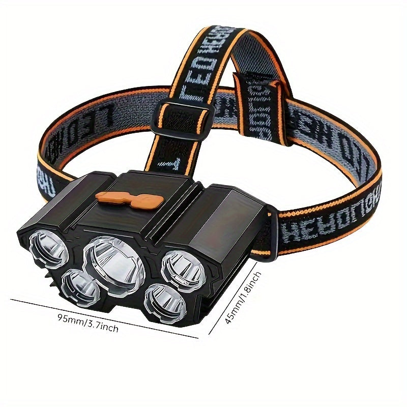 Rechargeable LED Headlamp With 5 LEDs For Outdoor Camping