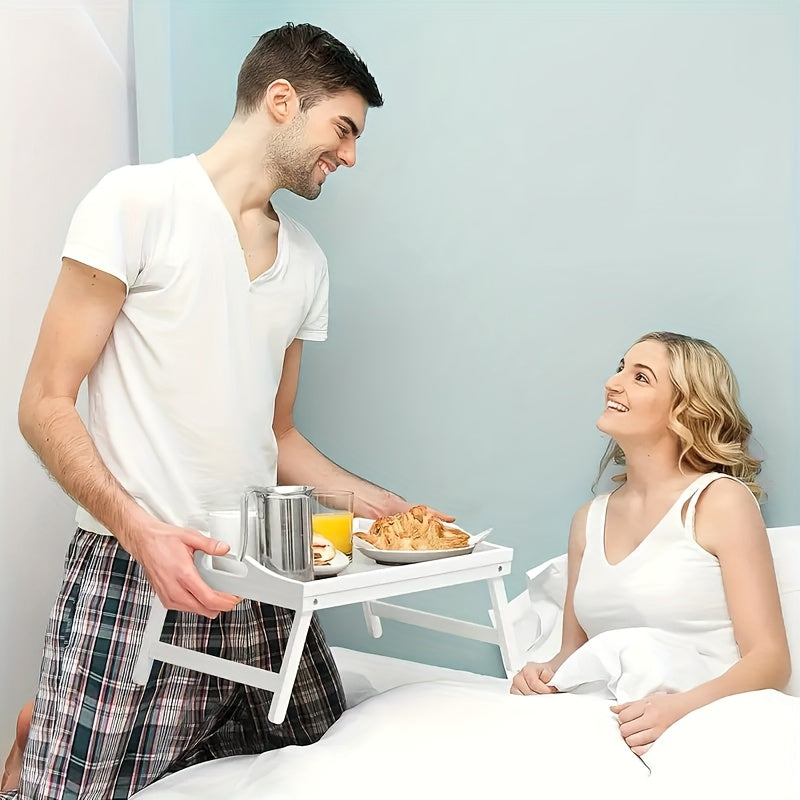 Bamboo Breakfast Tray With Folding Legs And Handles For Eating And Working Portable Bed Tray For Sofa And Bedside Table Christmas