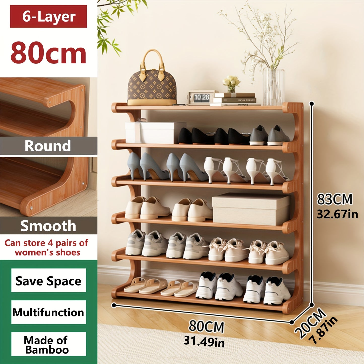 Bamboo Shoe Rack Storage Unit Space Saving Multi Layer