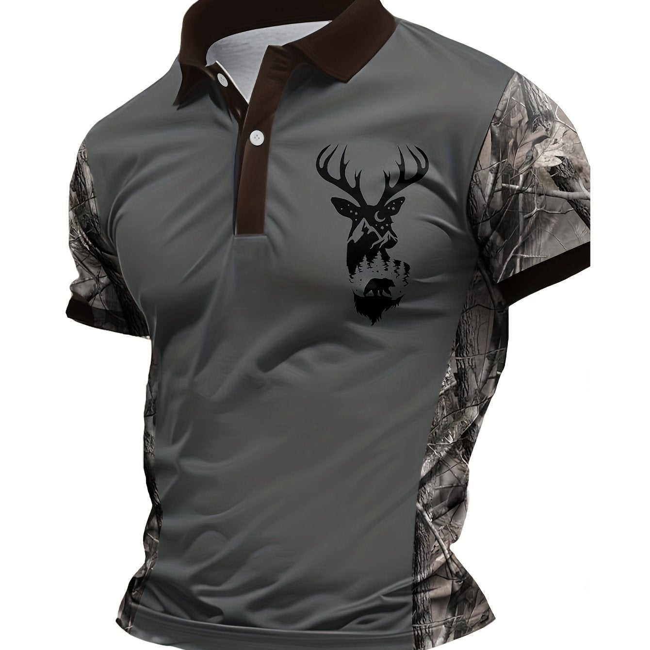 Men's Camo Deer Graphic Shirt Short Sleeve Button Up