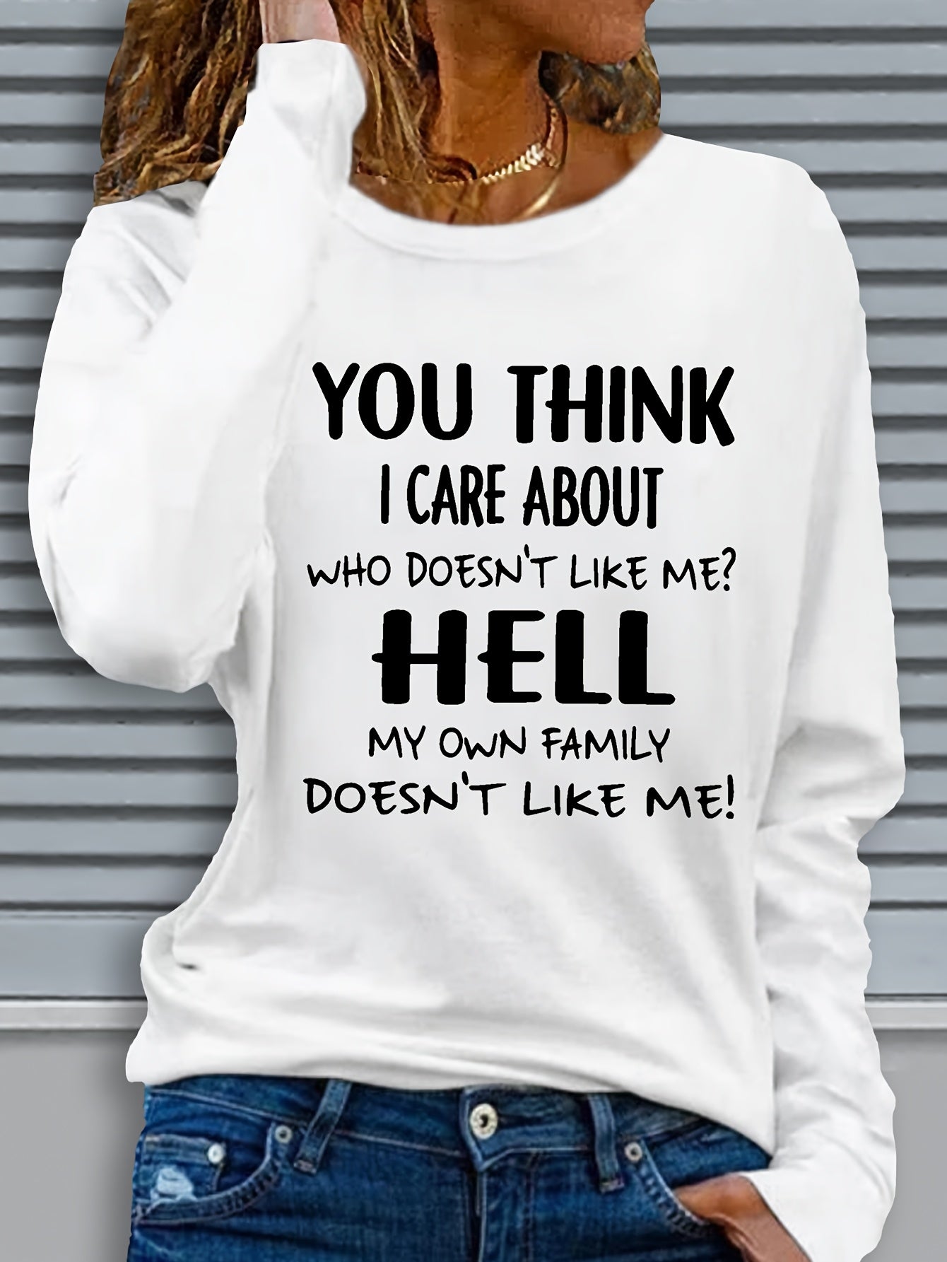 Womens Funny Saying T Shirt Long Sleeve Crew Neck Top