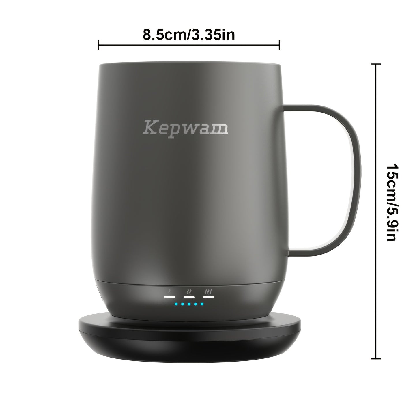 Kepwam Self Heating Coffee Mug T2 16oz 150 Minute Battery Life 149 F Temperature Controlled Warmer No App